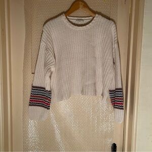 Z Supply Cozy White Striped Sweater L